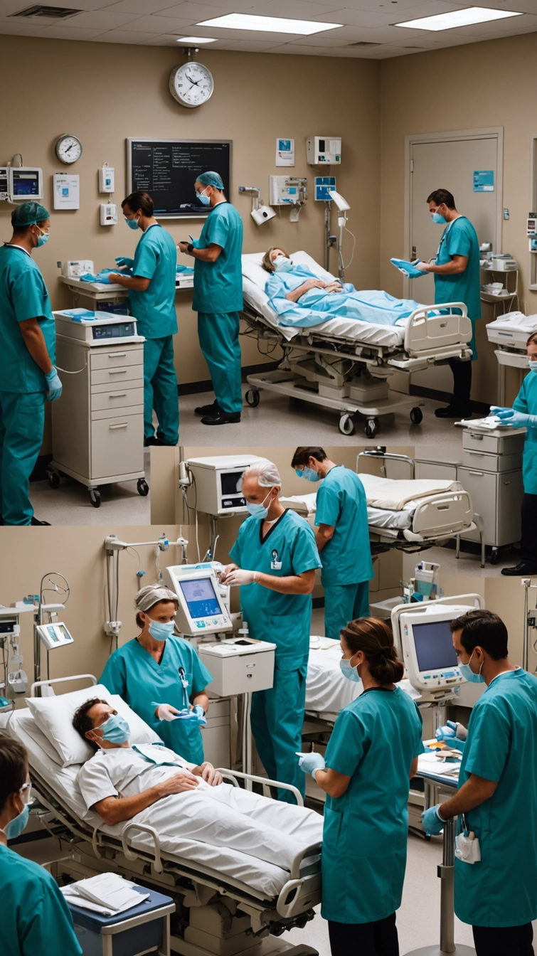 Image of too many doctors, too many machines illustrating too much healthcare in America